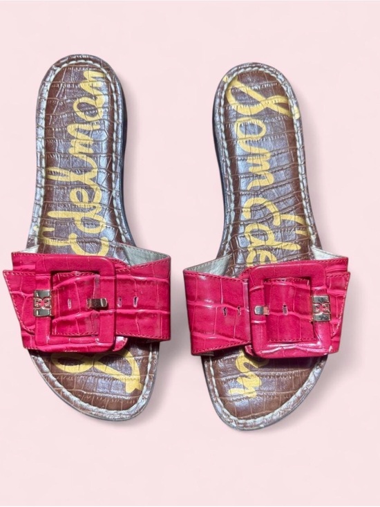 Sam Edelman Shoes - Sam Edelman Pink Croc Embossed Buckle Slide Size 7.5